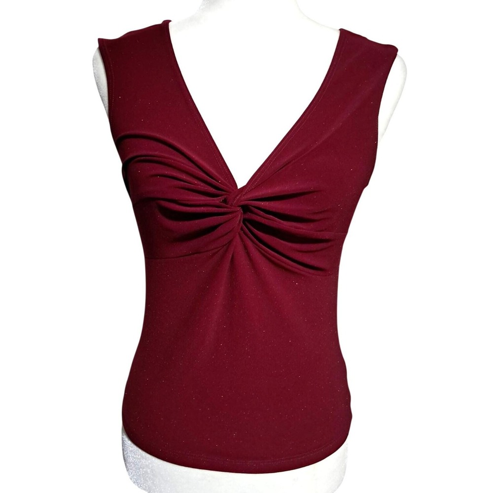 Forever 21 Tank Top Women Medium Burgundy Twist Front Glitter V-Neck Sparkly USA
